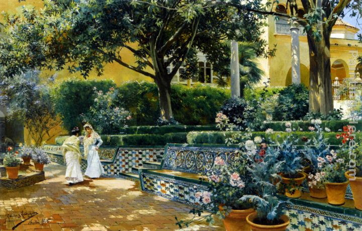 Gardens of the Alcazar Seville painting - Manuel Garcia y Rodriguez Gardens of the Alcazar Seville art painting